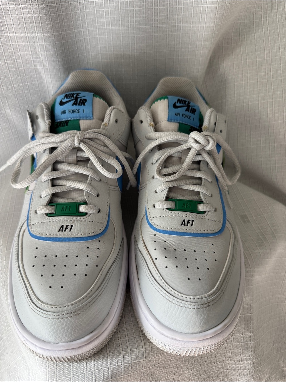 Nike Women’s AF1 White Sneakers with Blue & Green Accents